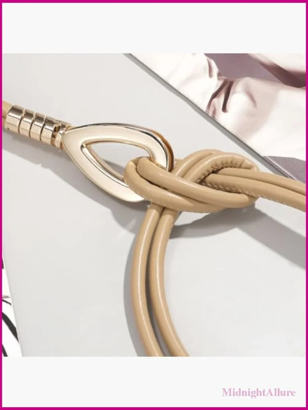 PU Leather Knotted Waist Belt Skinny Gold Buckle for Dresses